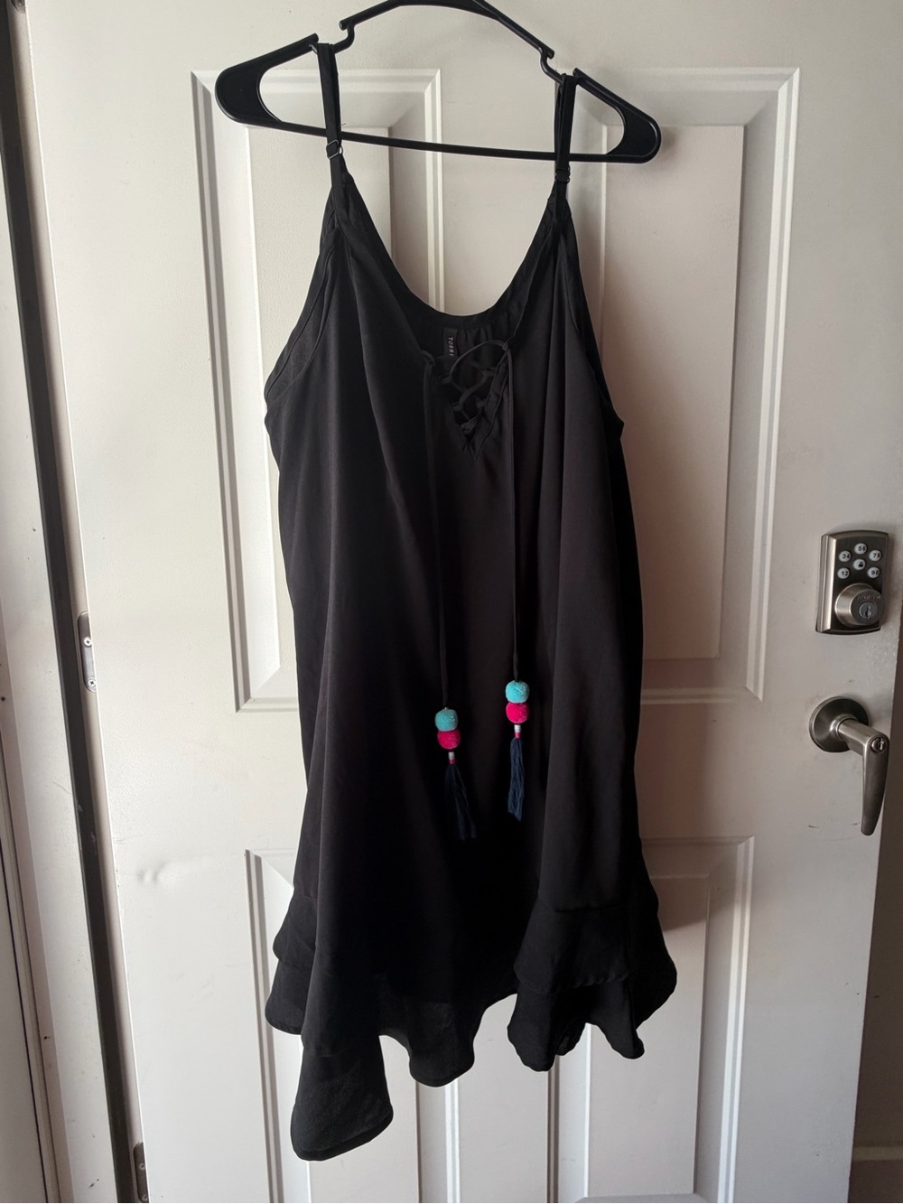 torrid Black Lace-Up Spaghetti Strap Seim coverup dress with Tassels